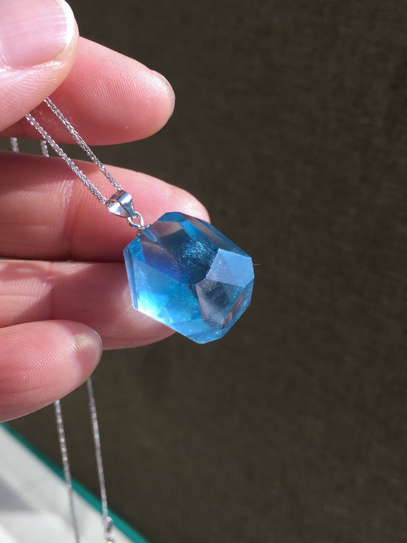 S925 Silver Ocean Sapphire Rough Stone Pendant - 2