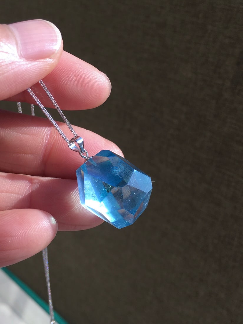 S925 Silver Ocean Sapphire Rough Stone Pendant - 4