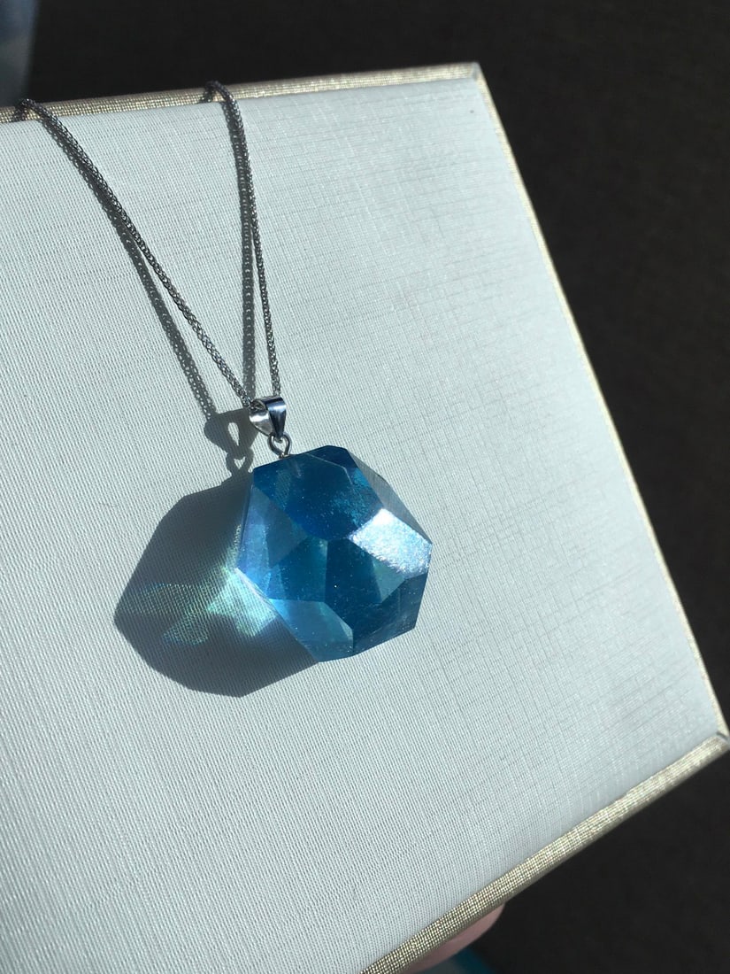 S925 Silver Ocean Sapphire Rough Stone Pendant - 7