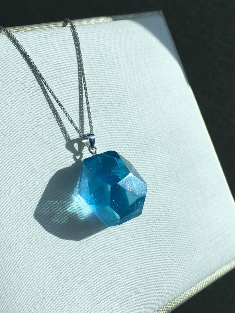 S925 Silver Ocean Sapphire Rough Stone Pendant - 8