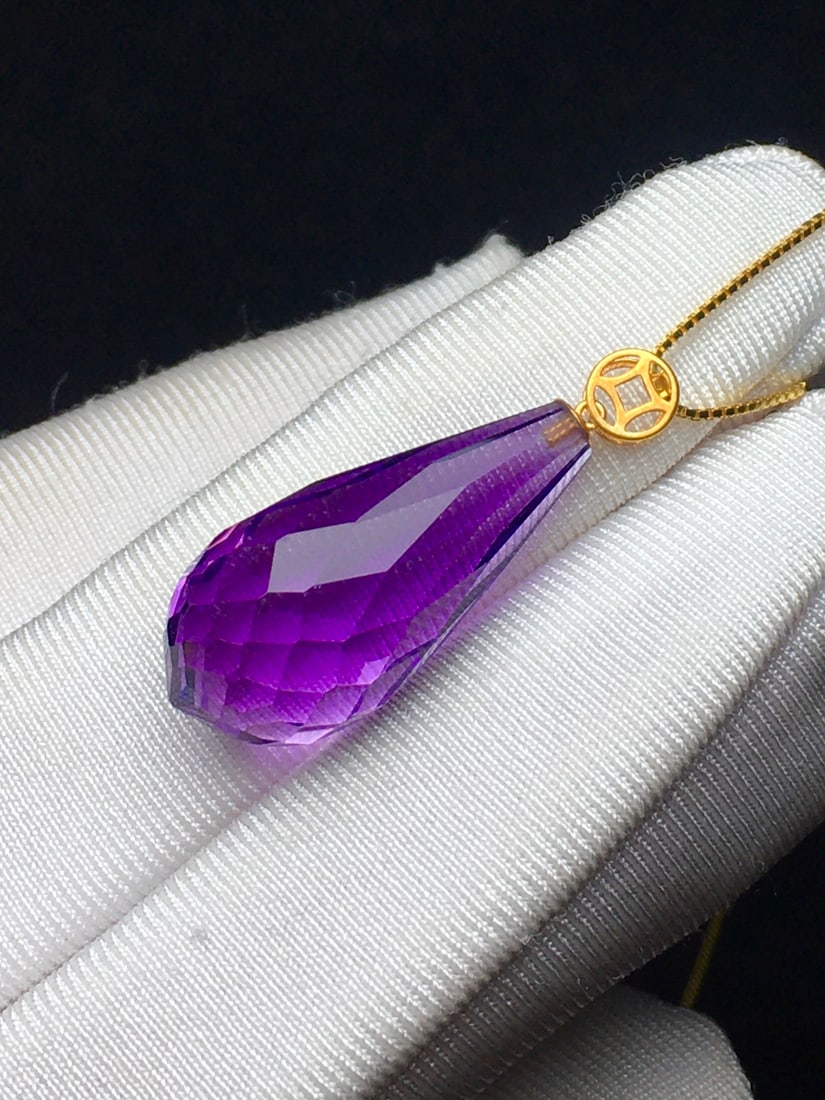 18k Gold Natural Amethyst Pendant - 5