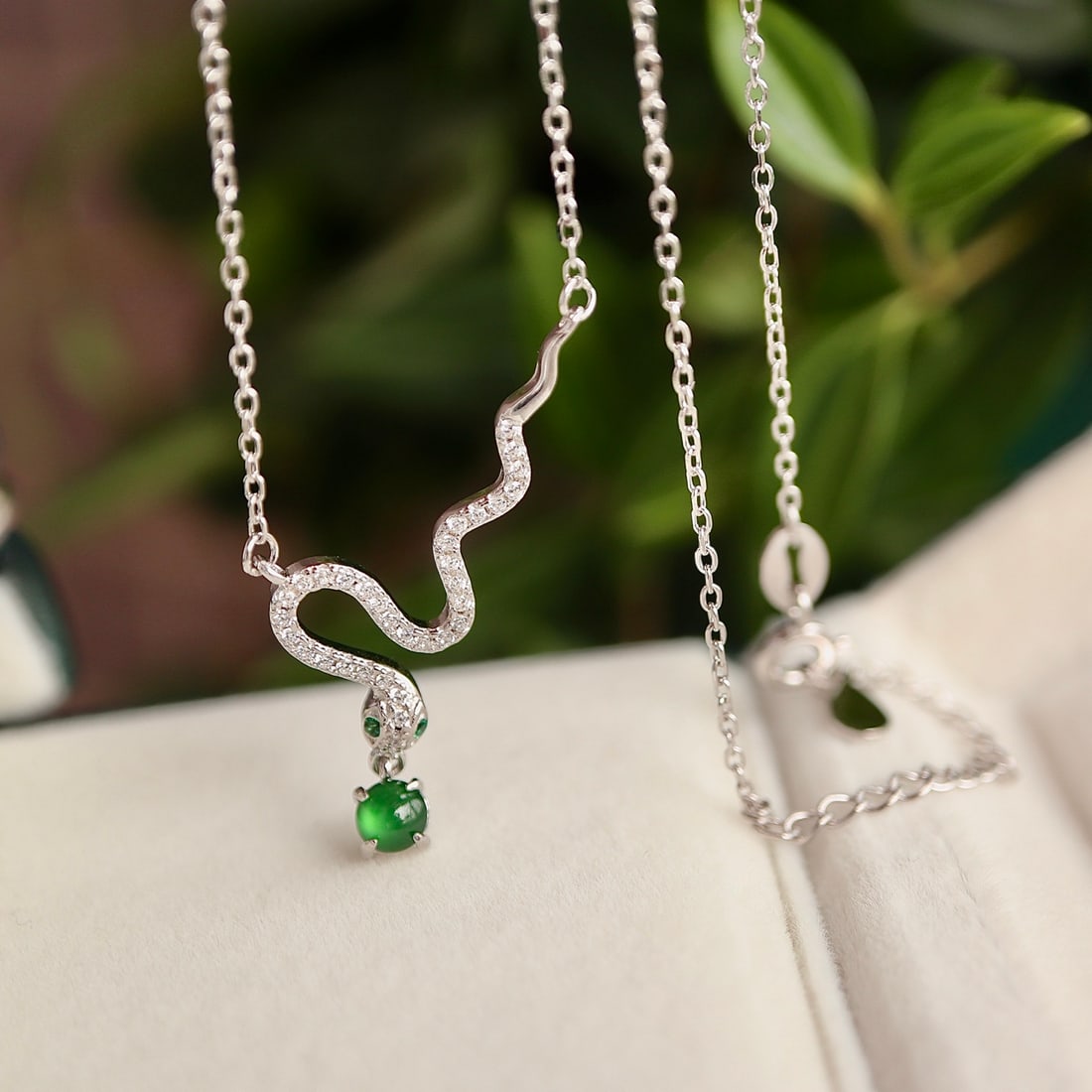 S925 Silver Natural Jade Snake Necklace - 3