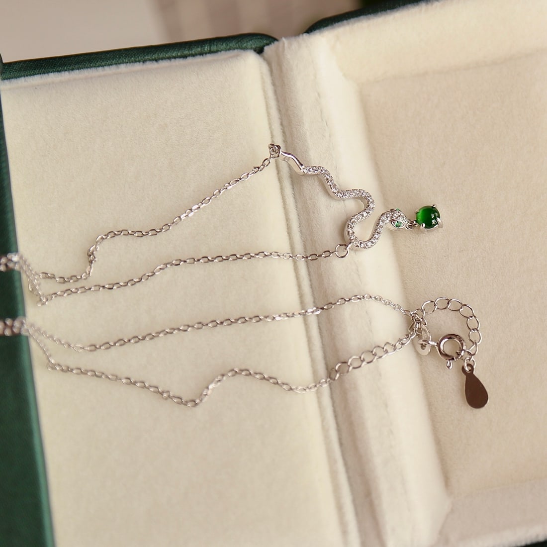 S925 Silver Natural Jade Snake Necklace - 4