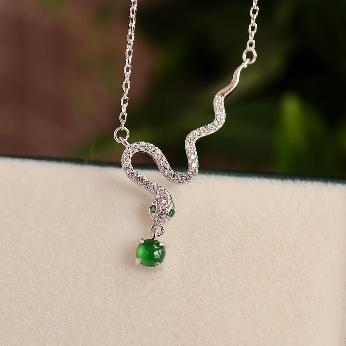 S925 Silver Natural Jade Snake Necklace - 5