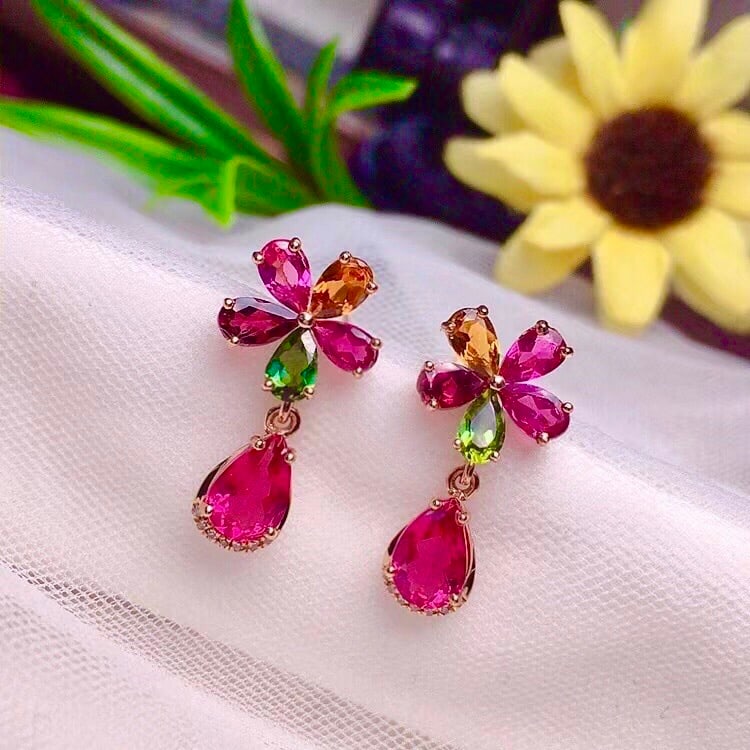18k Gold Natural Tourmaline Earrings - 2