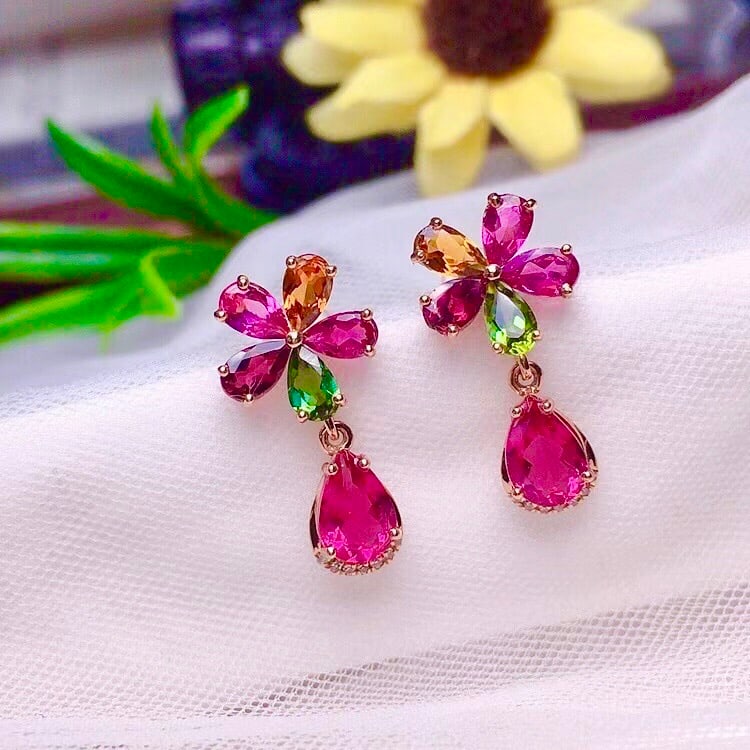 18k Gold Natural Tourmaline Earrings - 4