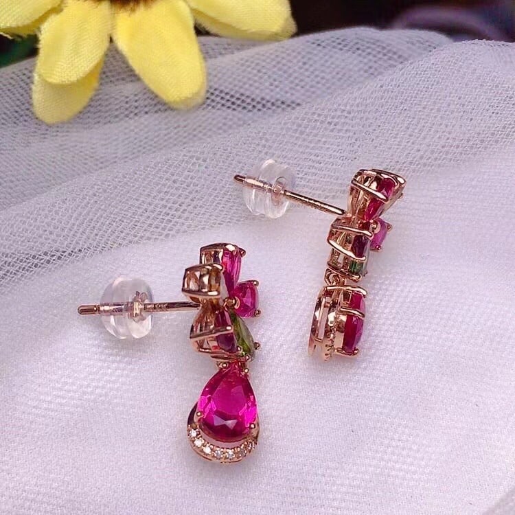 18k Gold Natural Tourmaline Earrings - 5