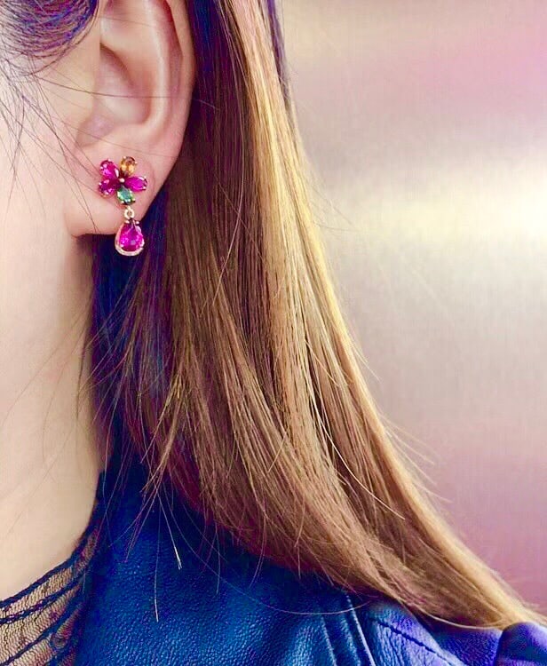 18k Gold Natural Tourmaline Earrings - 6