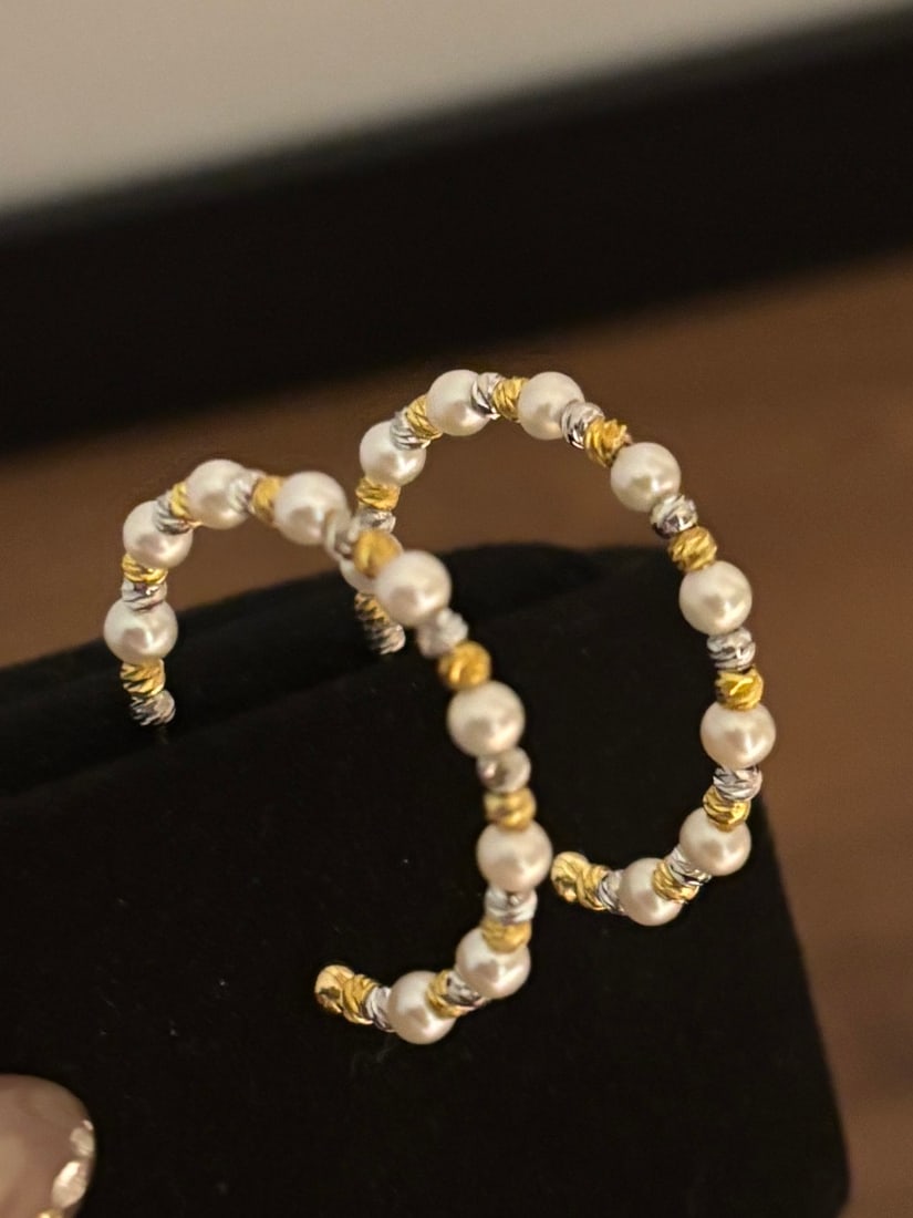 Freshwater pearl hoop earrings - 2