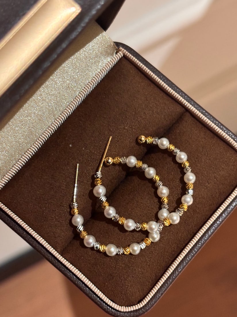 Freshwater pearl hoop earrings - 3