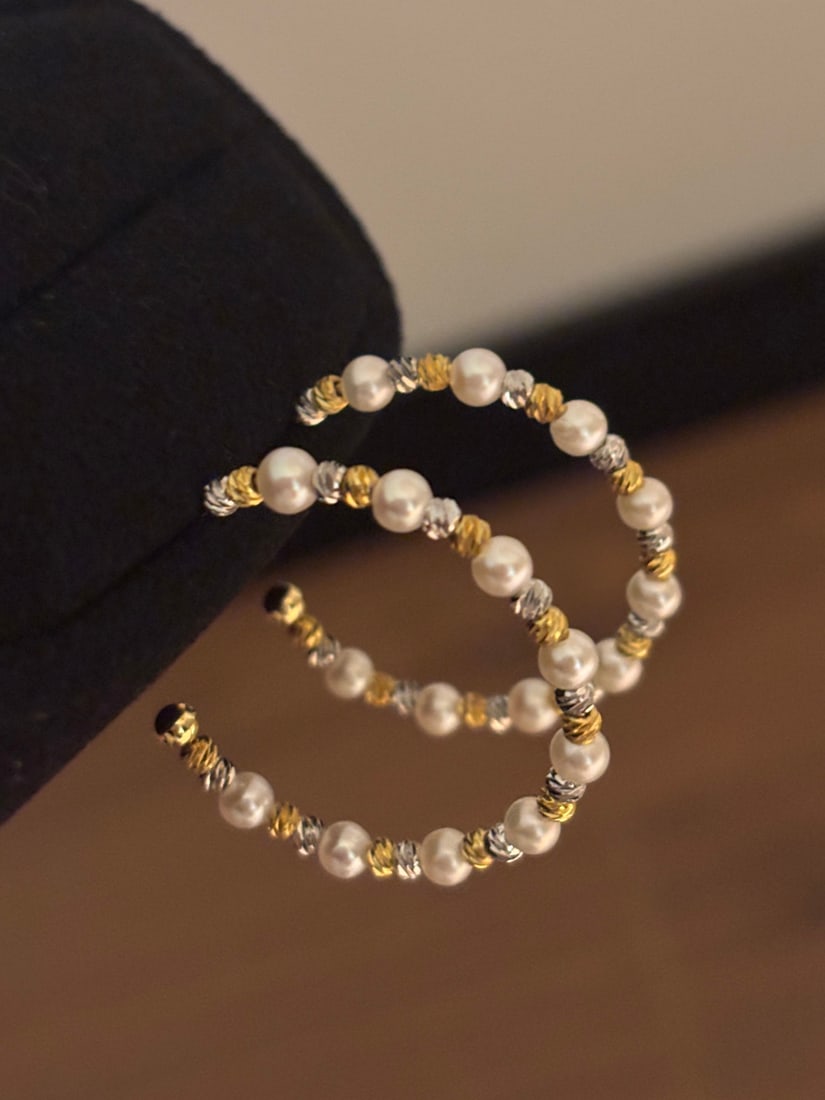 Freshwater pearl hoop earrings - 5