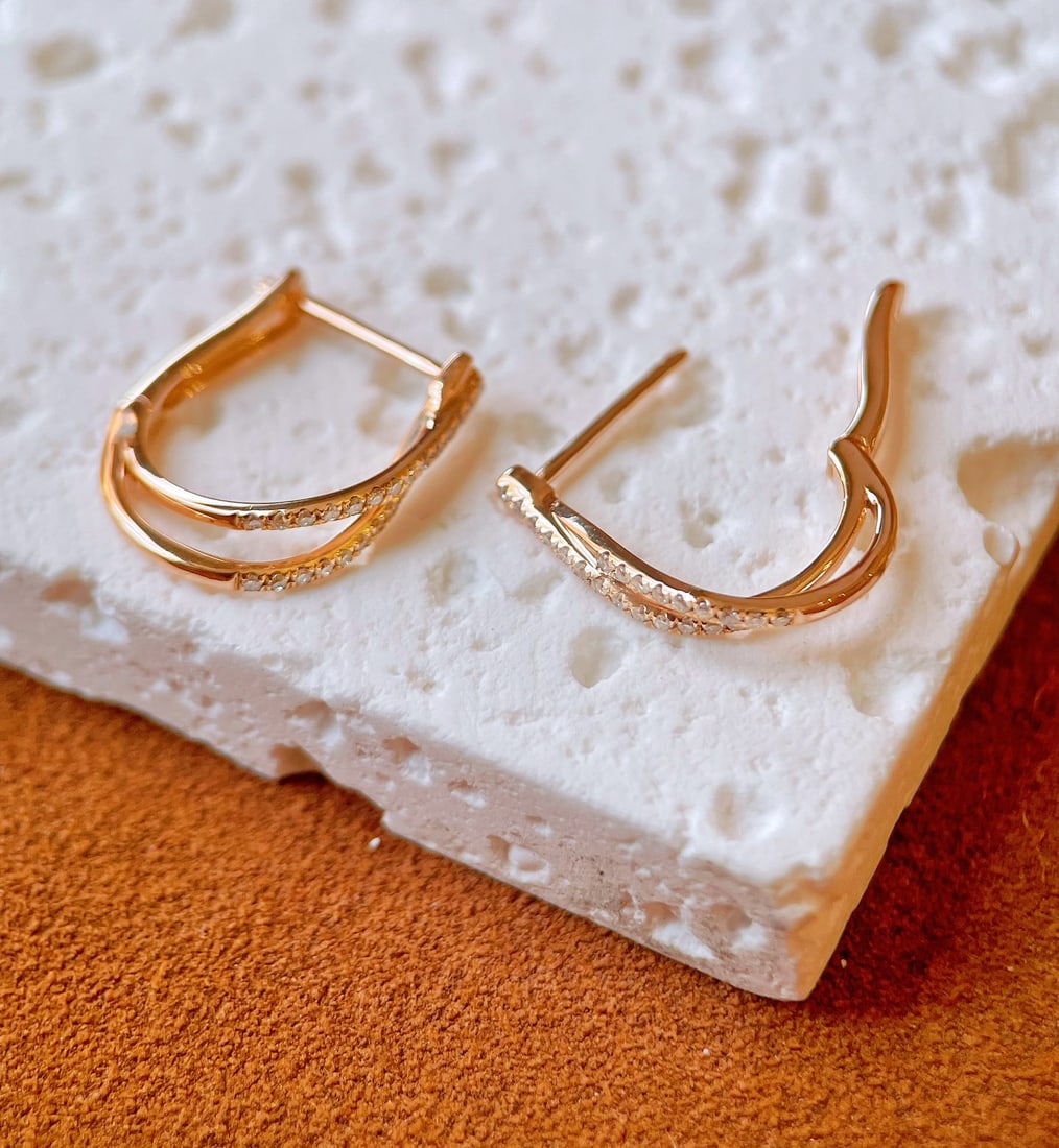 18k Diamond Cross Earrings - 9