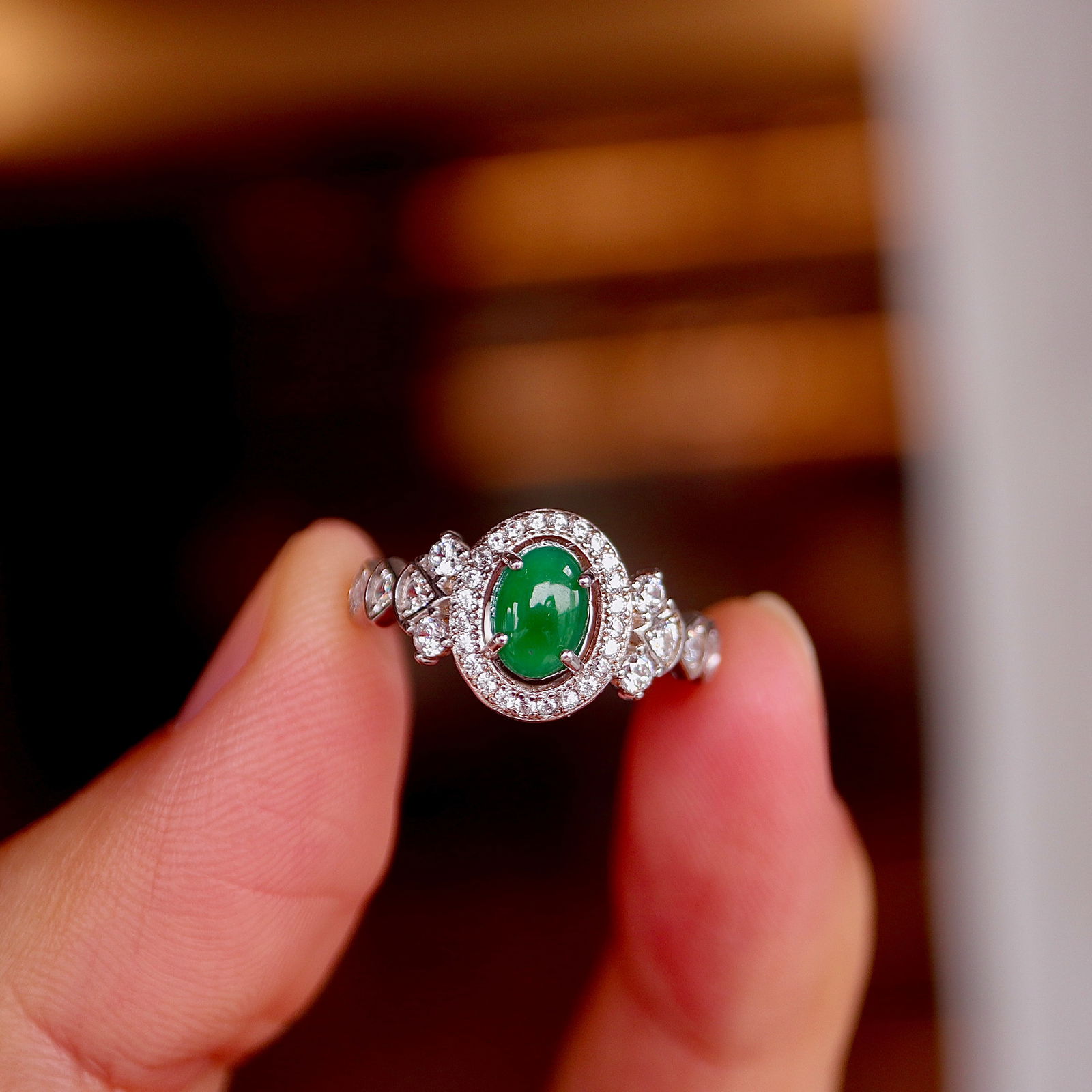 Natural jadeite egg-shaped ring - 7