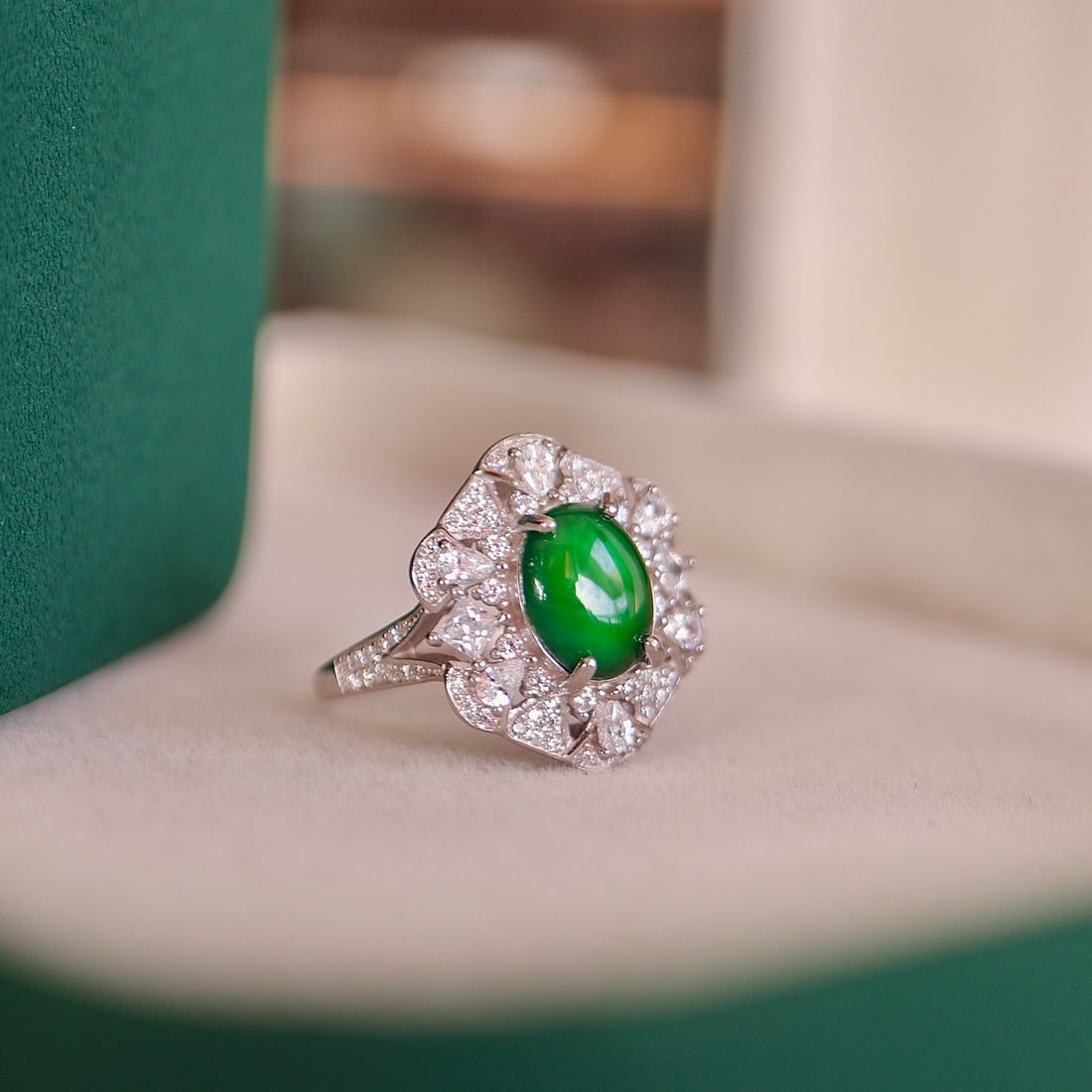 S925 Silver Natural Jadeite Ring - 5