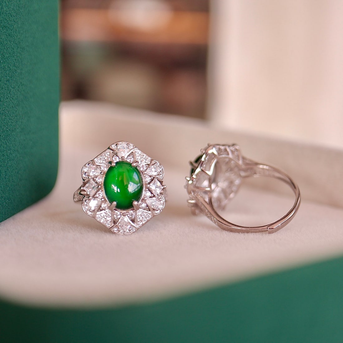 S925 Silver Natural Jadeite Ring - 6