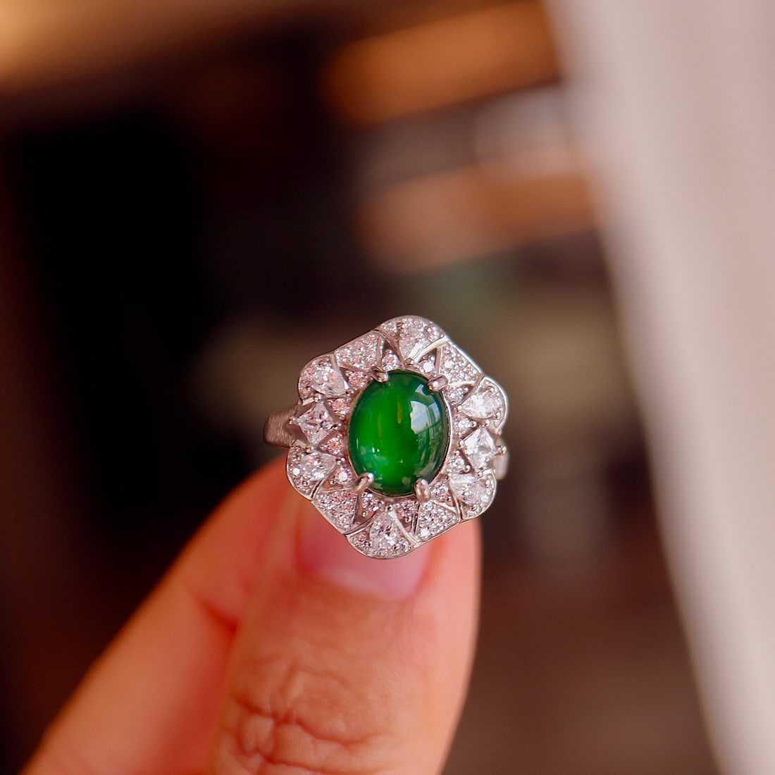 S925 Silver Natural Jadeite Ring - 8