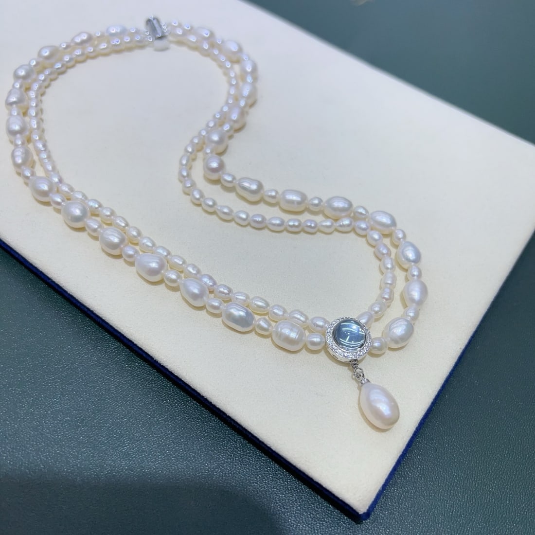 Natural white pearl double-layer necklace - 2