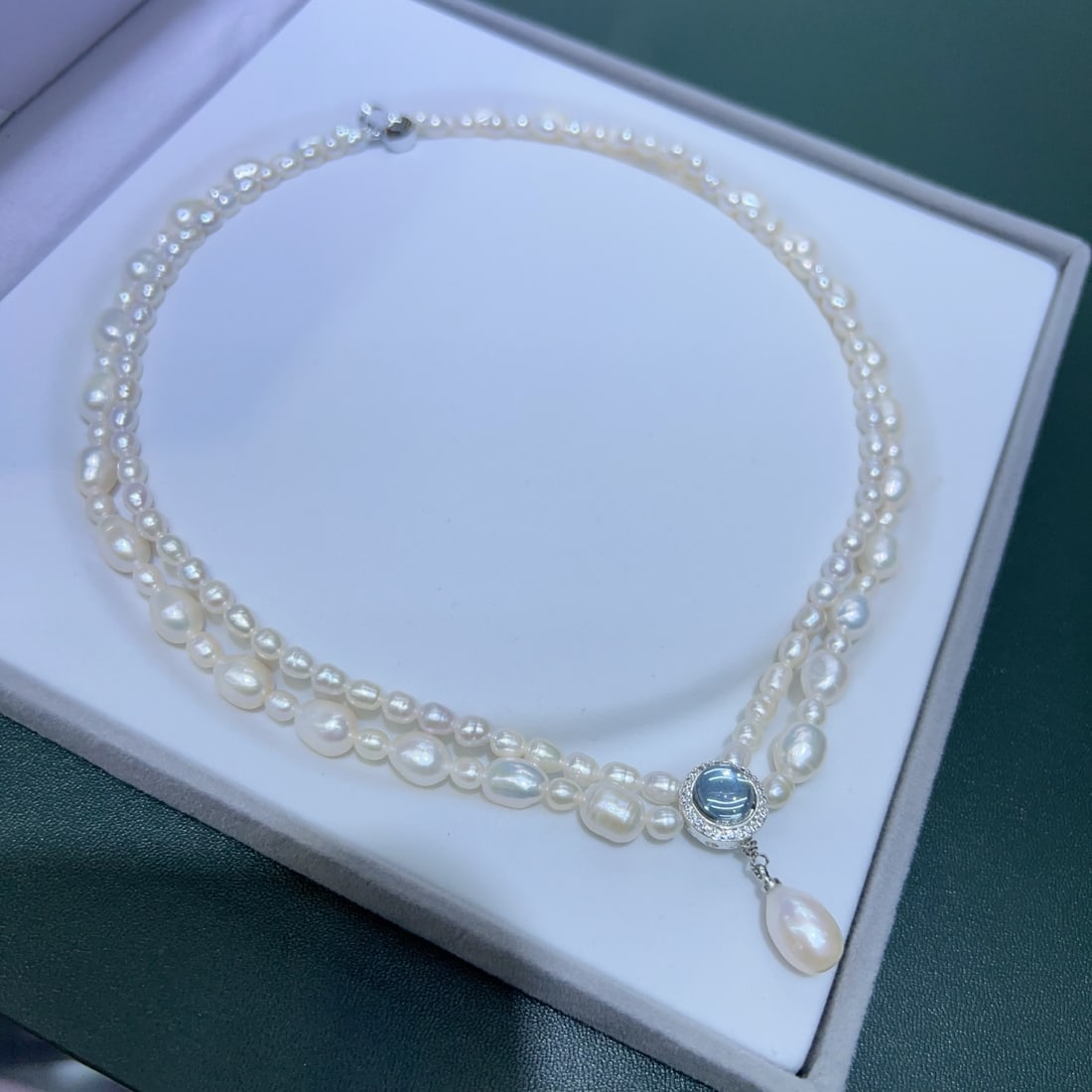 Natural white pearl double-layer necklace - 4