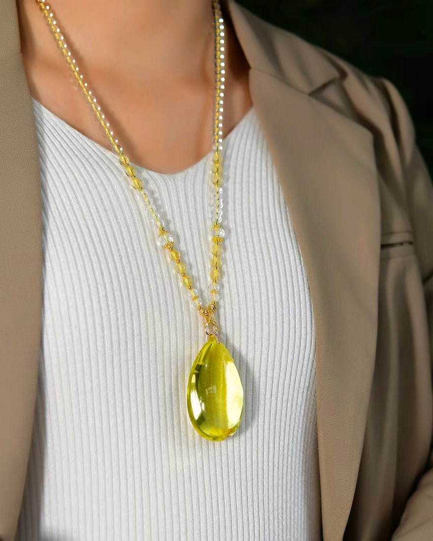 Natural citrine teardrop pendant - 6
