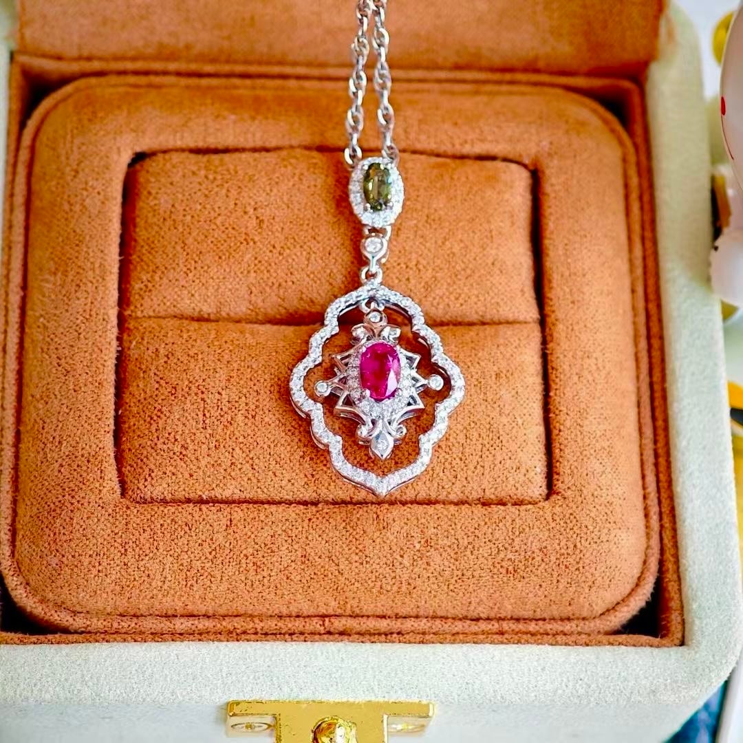 925 Silver Natural Red Tourmaline Pendant - 2