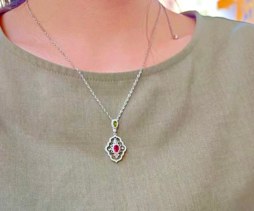 925 Silver Natural Red Tourmaline Pendant - 4