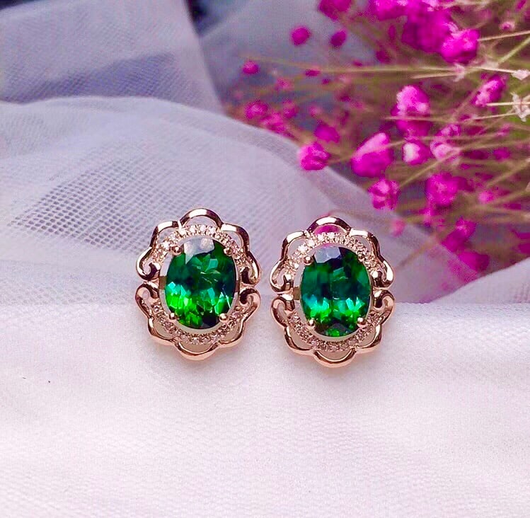 18k Gold Natural Blue-Green Tourmaline Earrings - 2