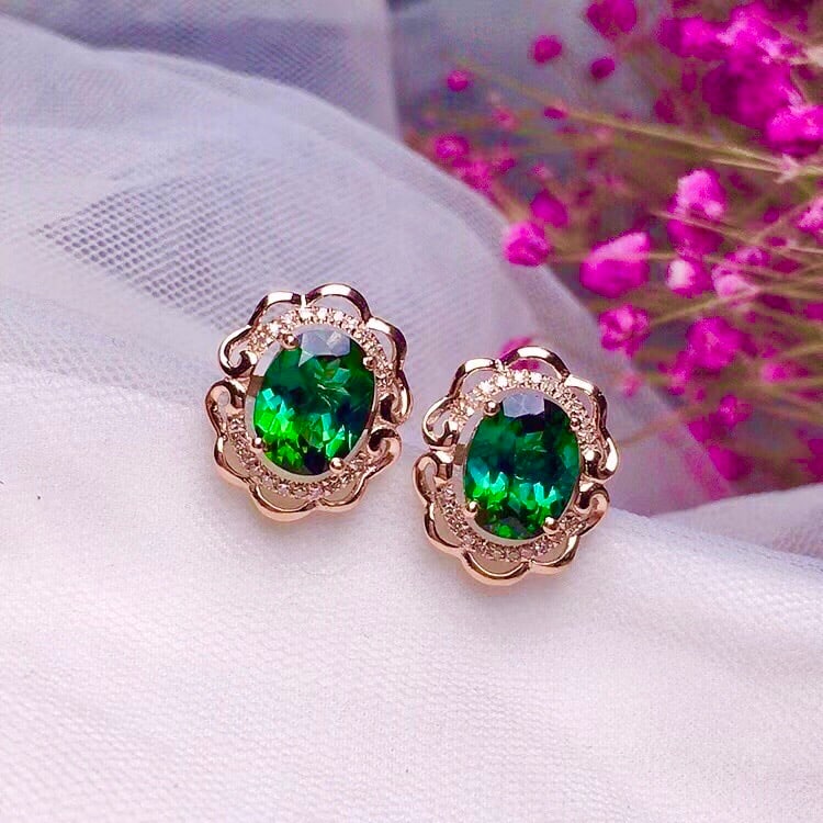 18k Gold Natural Blue-Green Tourmaline Earrings - 3