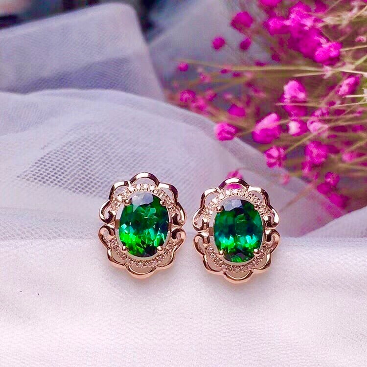 18k Gold Natural Blue-Green Tourmaline Earrings - 4