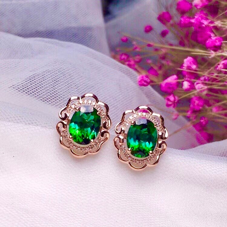 18k Gold Natural Blue-Green Tourmaline Earrings - 5