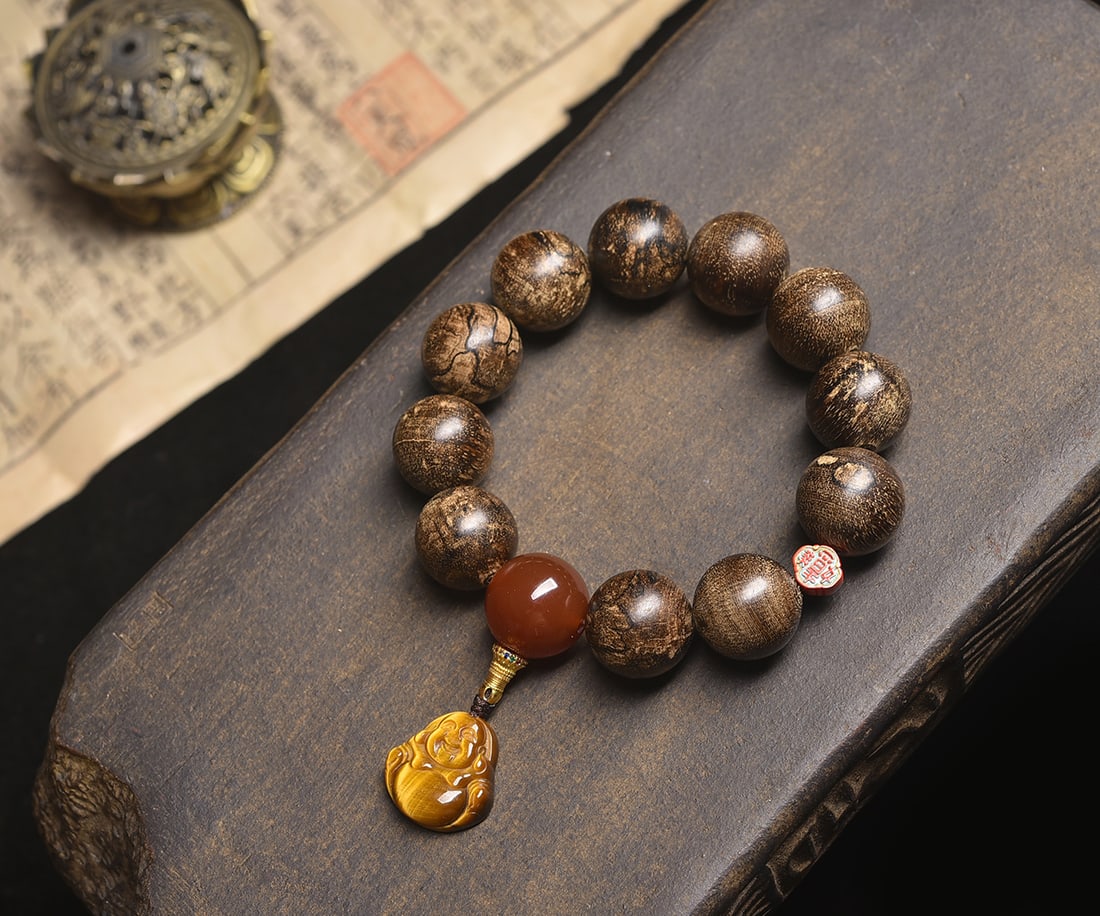 Agarwood Tiger Eye Maitreya Buddha Bracelet - 2