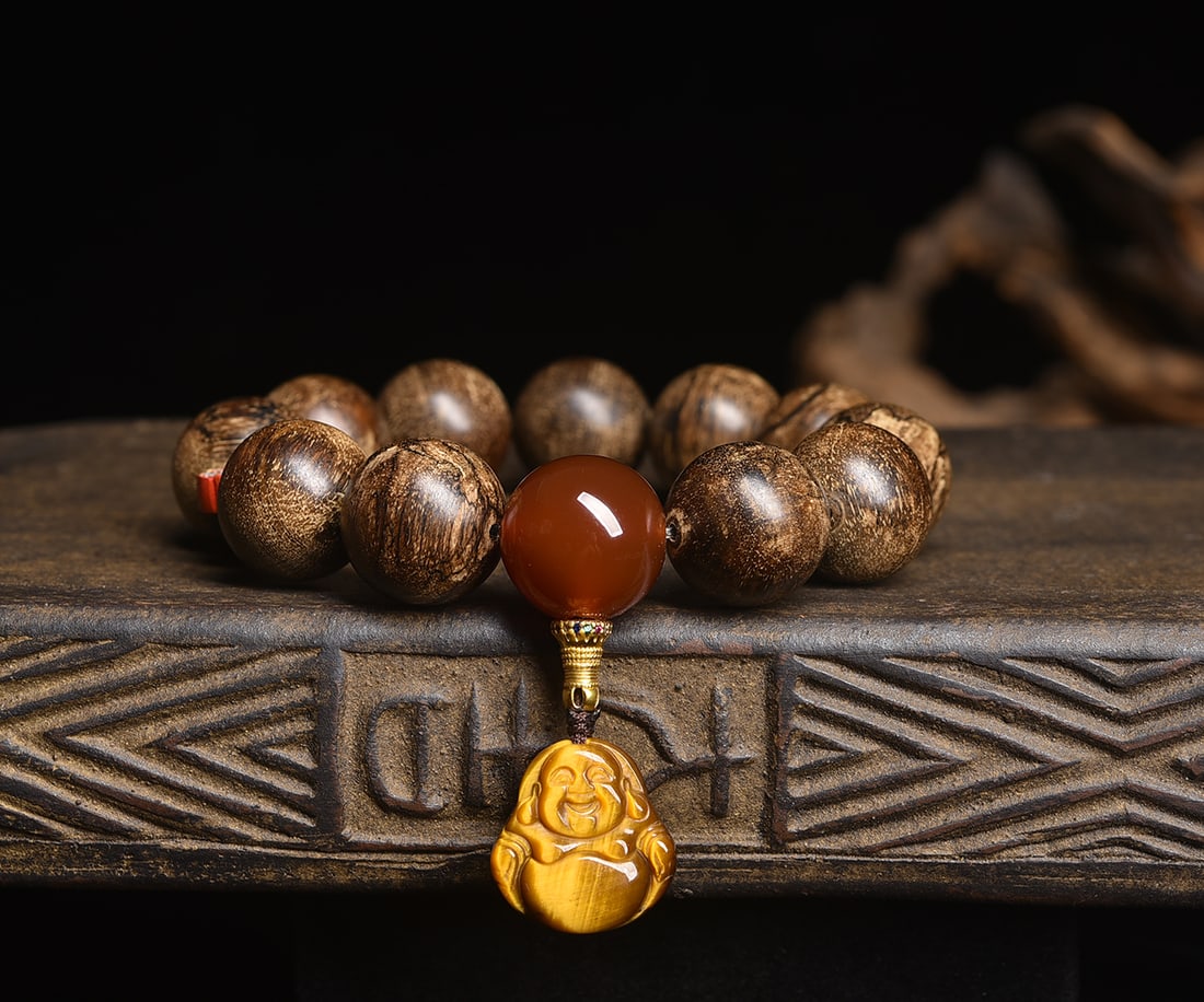 Agarwood Tiger Eye Maitreya Buddha Bracelet - 3