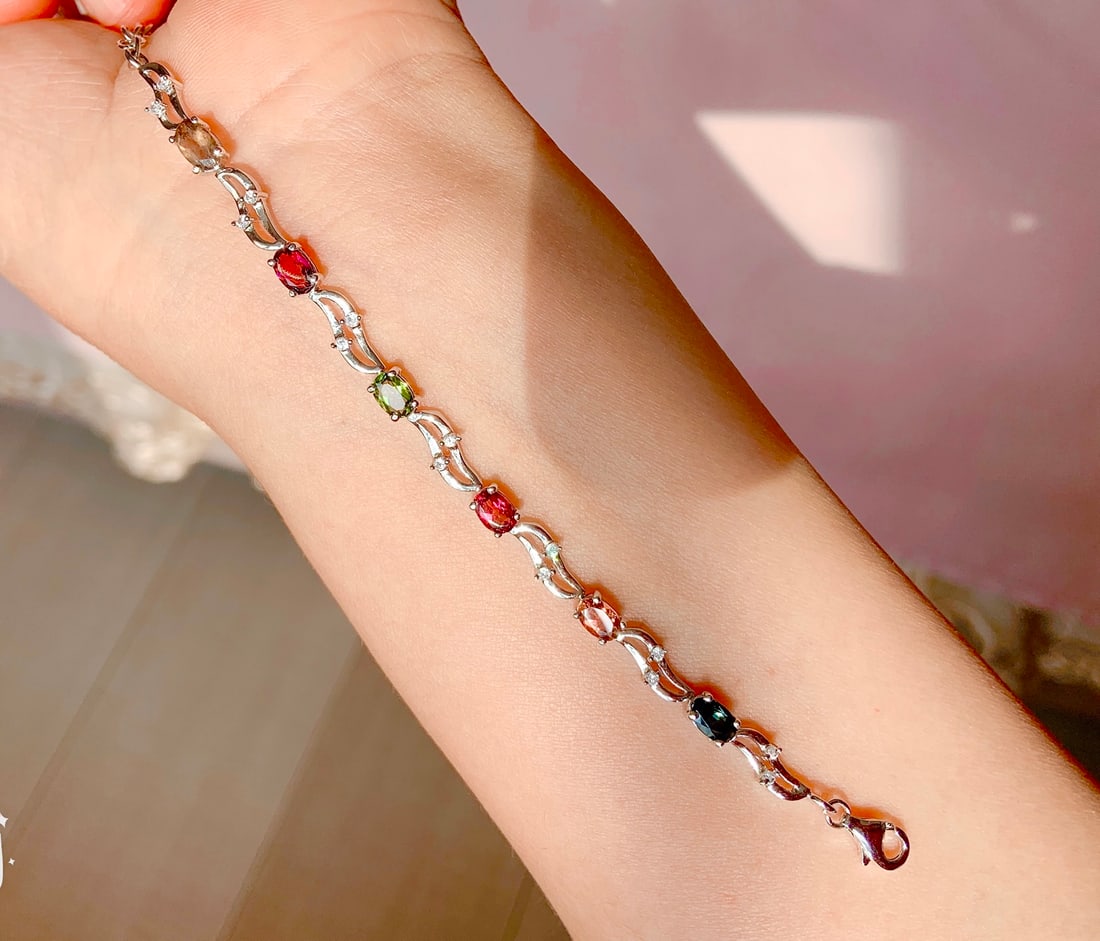 925 Silver Natural Tourmaline Bracelet - 4