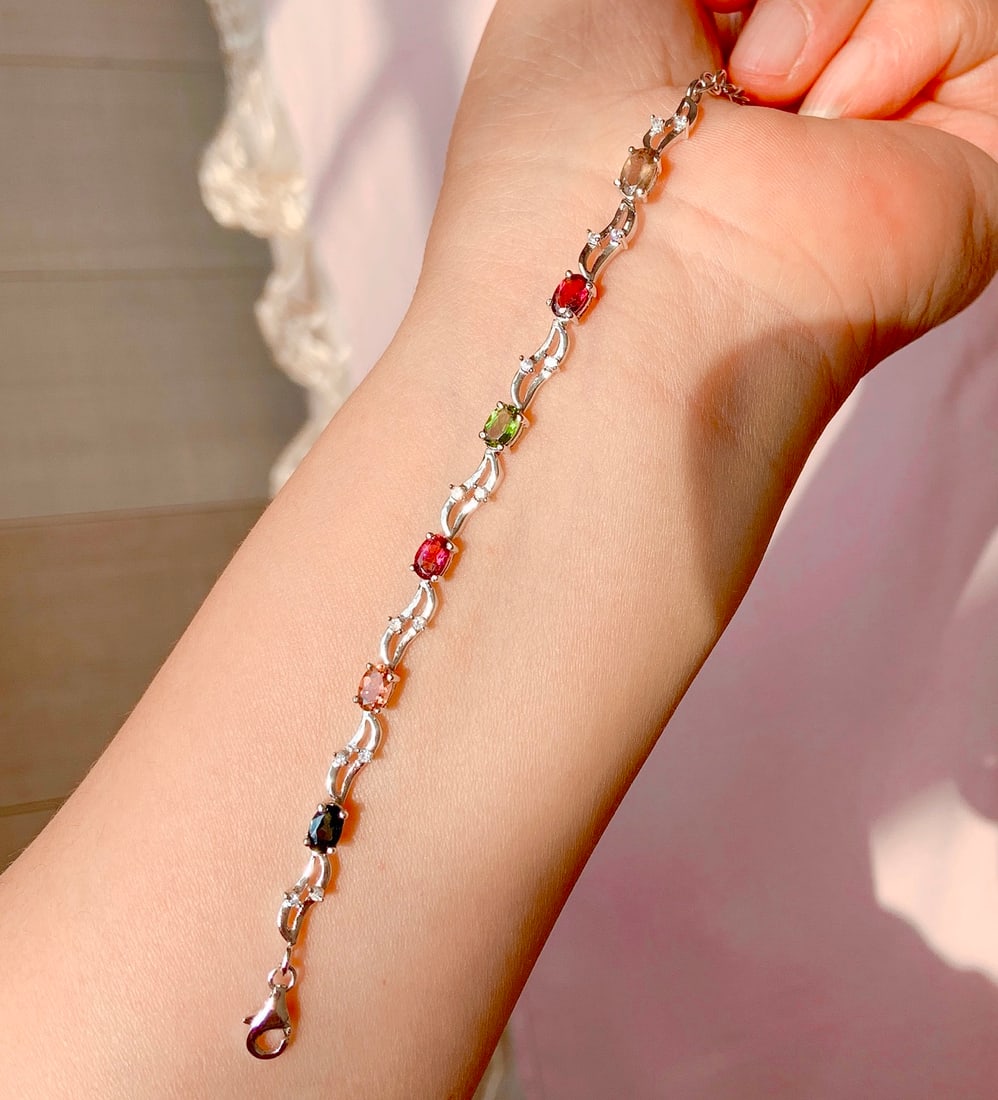 925 Silver Natural Tourmaline Bracelet - 5