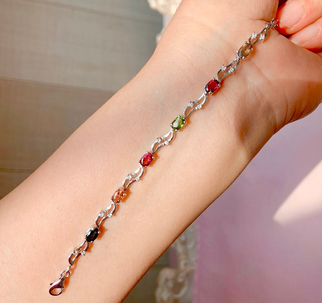 925 Silver Natural Tourmaline Bracelet - 6