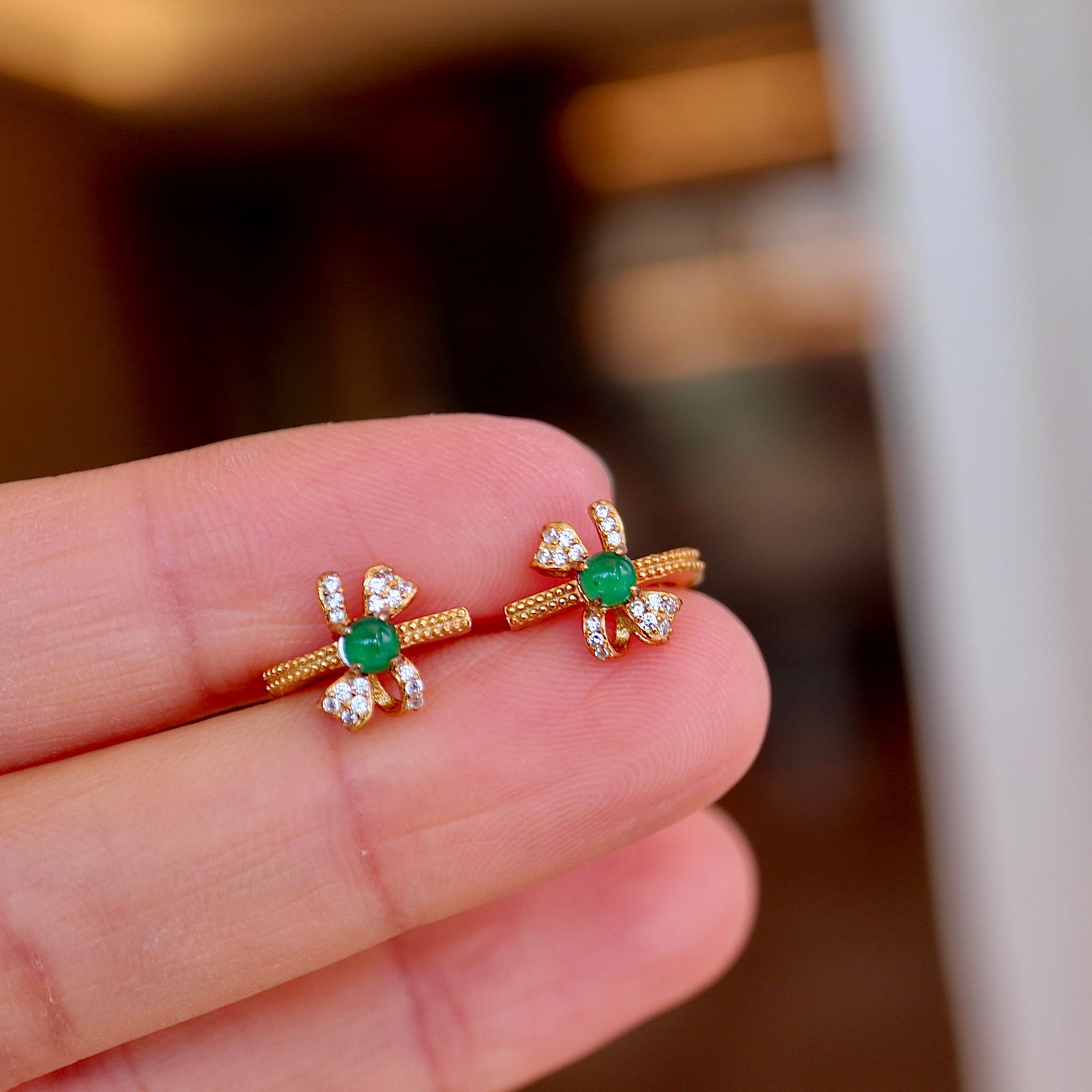 s925 Sterling Silver Natural Jadeite Earrings - 7