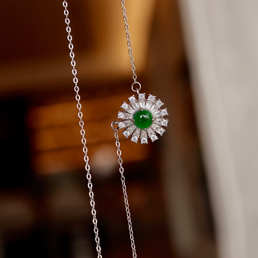 S925 Silver Natural Jade Sunflower Necklace - 2