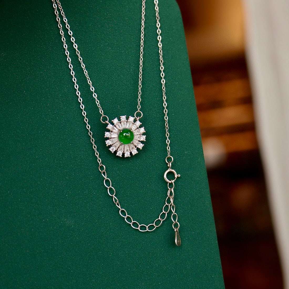 S925 Silver Natural Jade Sunflower Necklace - 4