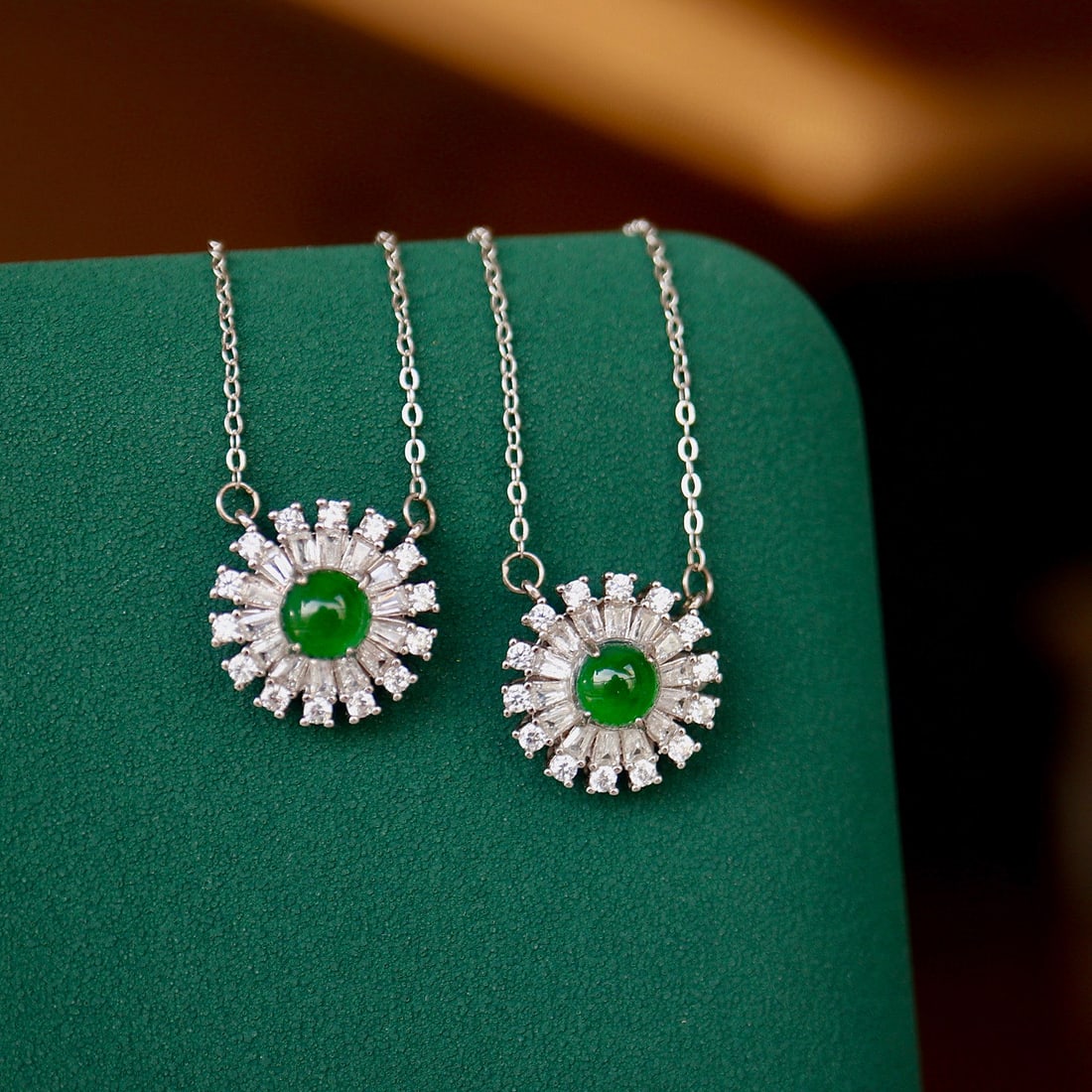 S925 Silver Natural Jade Sunflower Necklace - 5