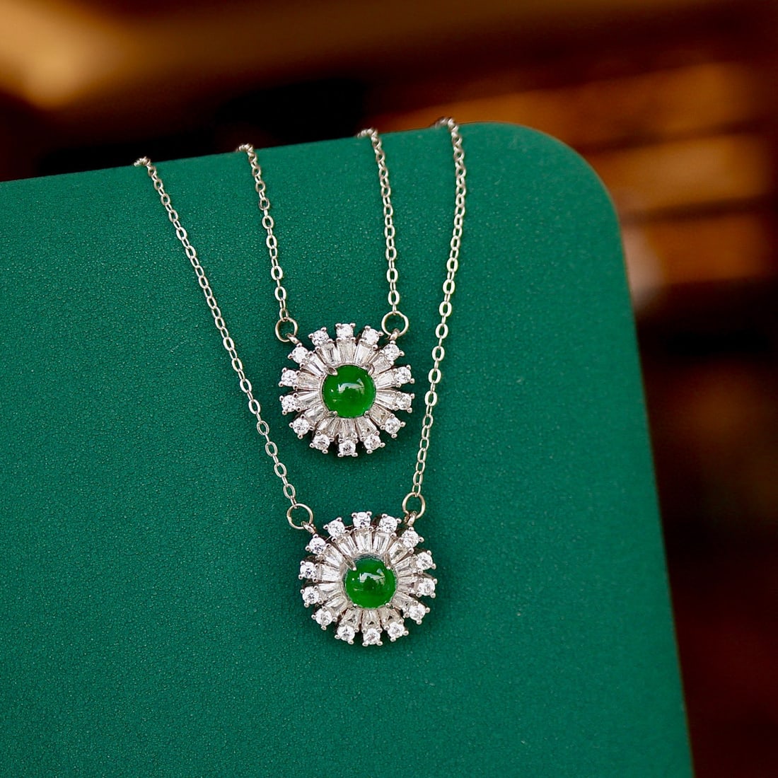 S925 Silver Natural Jade Sunflower Necklace - 6