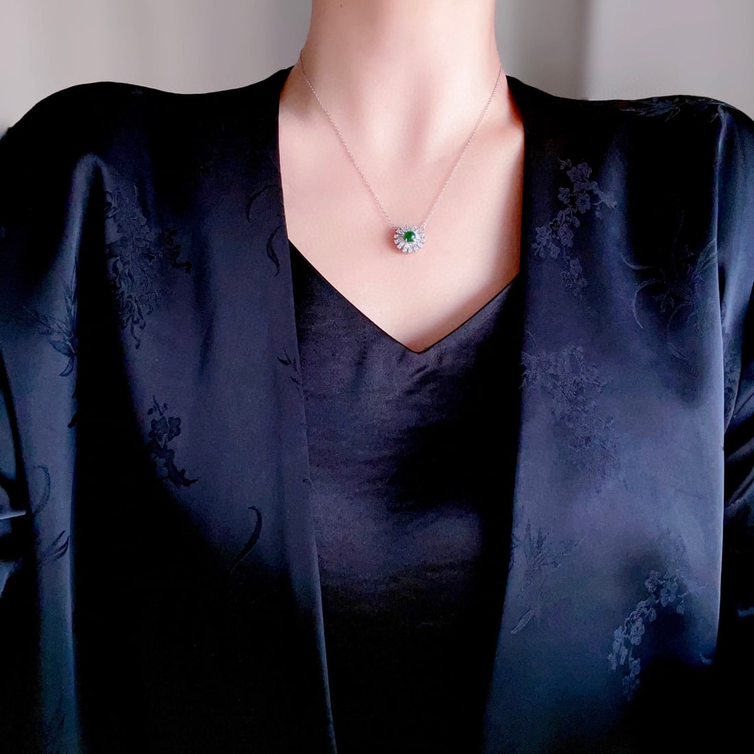 S925 Silver Natural Jade Sunflower Necklace - 8