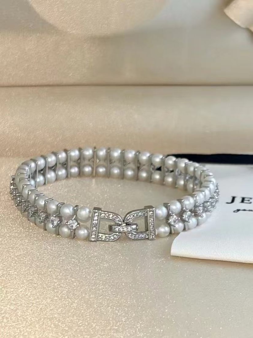 Double row of pearl and zircon bracelet - 3