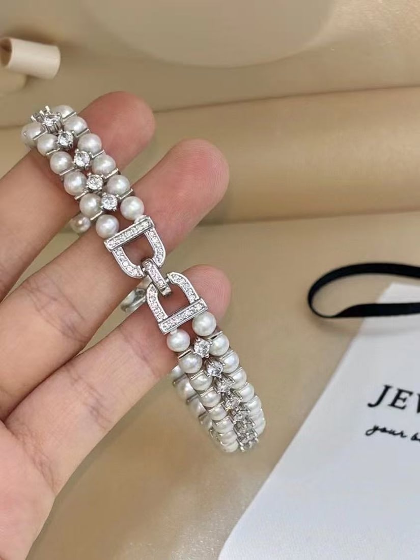 Double row of pearl and zircon bracelet - 4