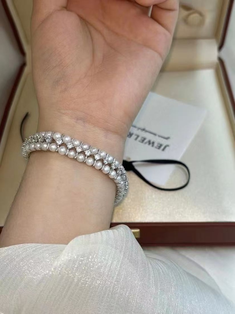 Double row of pearl and zircon bracelet - 5