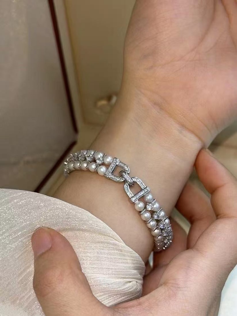 Double row of pearl and zircon bracelet - 6