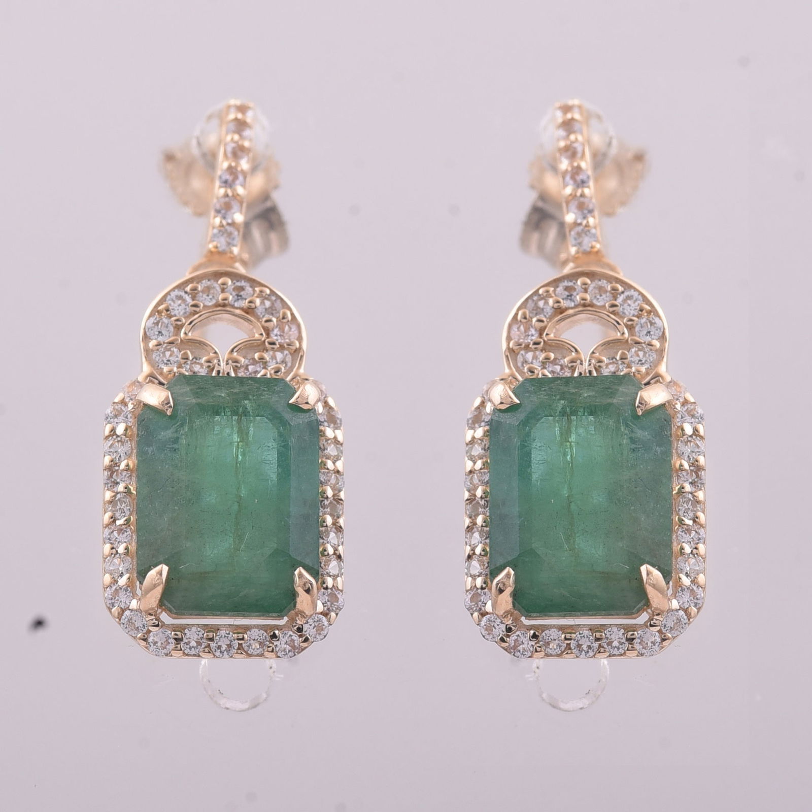 3.15 Ct Octagon Emerald 9K Gold Earrings (1 of 5)