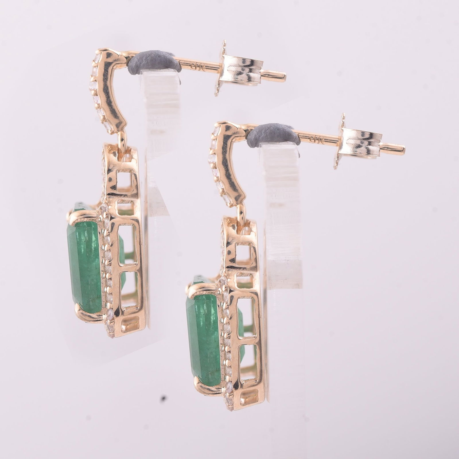 3.15 Ct Octagon Emerald 9K Gold Earrings - 3