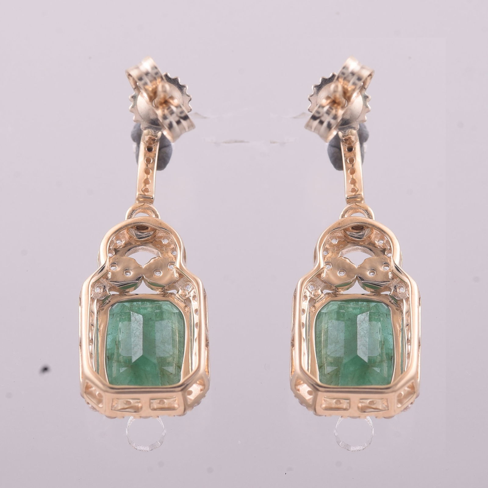 3.15 Ct Octagon Emerald 9K Gold Earrings - 4