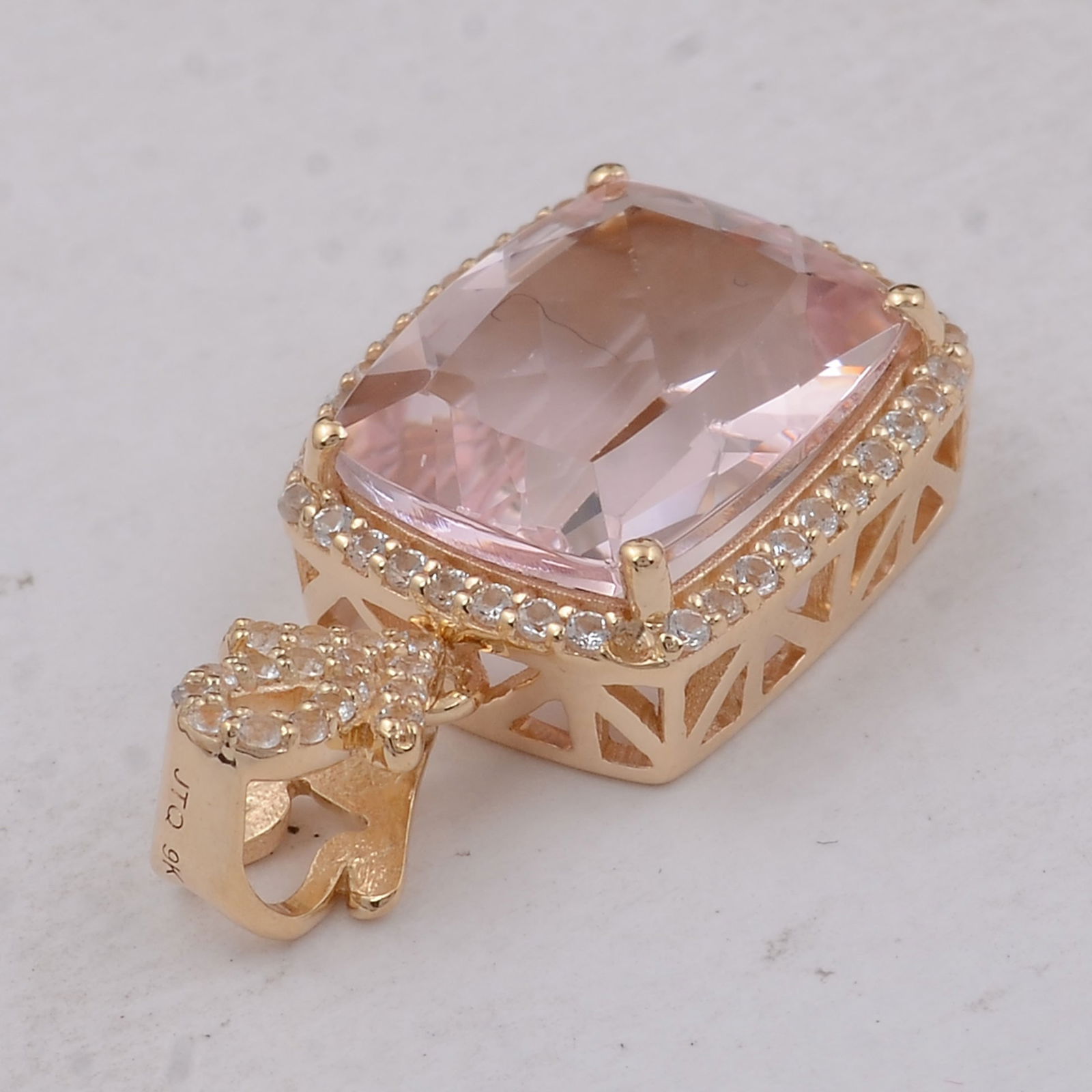 3.55 Ct Cushion Morganite 9K Gold Pendant - 4