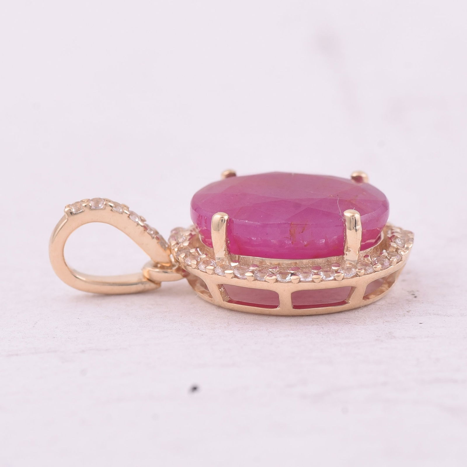 3.72 Ct Oval Ruby 9K Gold Pendant - 3