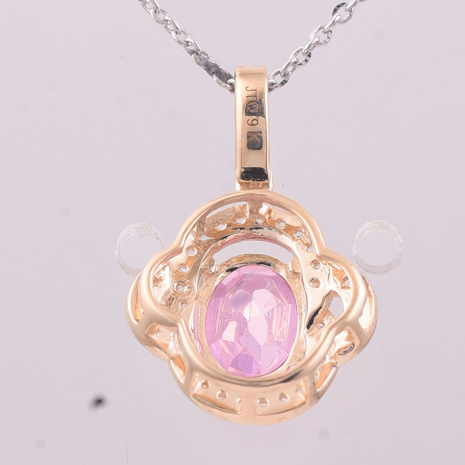 1.53 Ct Oval Pink Topaz 9K Gold Pendant - 2